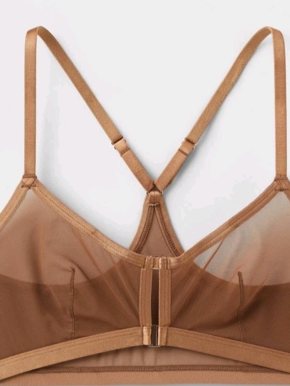 Women Mesh Triangle Bralette Auden Brown Size XL Racerback Bra 38DD 40D